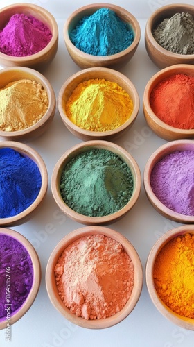 Vibrant spices arranged in bowls showcasing colorful powders in a culinary se...