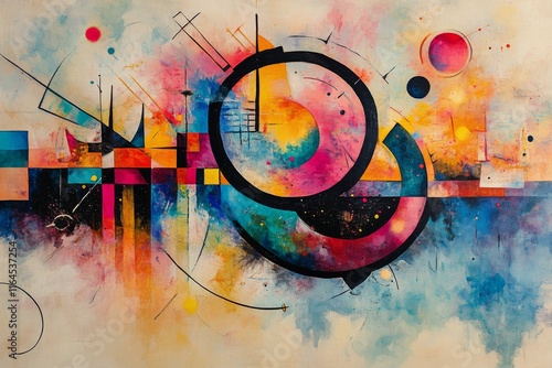 Colorful abstract canvas art piece with bold brush strokes and vibrant hues c...