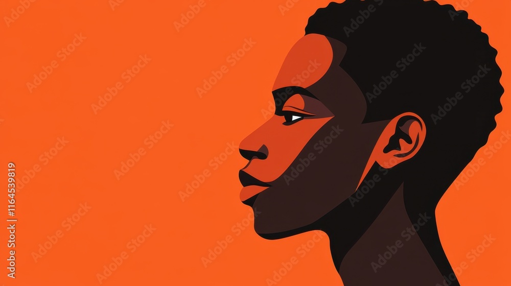 Bold Minimalist Portrait of Woman in Profile on Vibrant Orange Background Bold Minimalist Portrait of Woman in Profile on Vibrant Orange Background