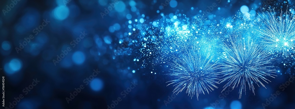 Fototapeta premium A vibrant blue background with fireworks, creating an enchanting atmosphere for New Year's Eve celebrations or other festive events.