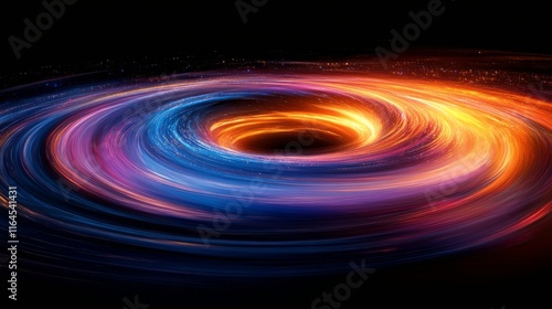 Colorful cosmic swirl with vibrant hues of orange, blue, and gold in a galact...