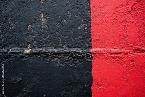 Abstract texture of black and red wall with golden accents in urban setting