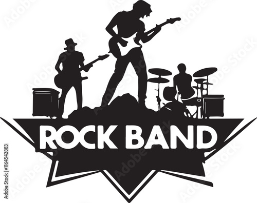 black and wight rock bands logo type silhouette design