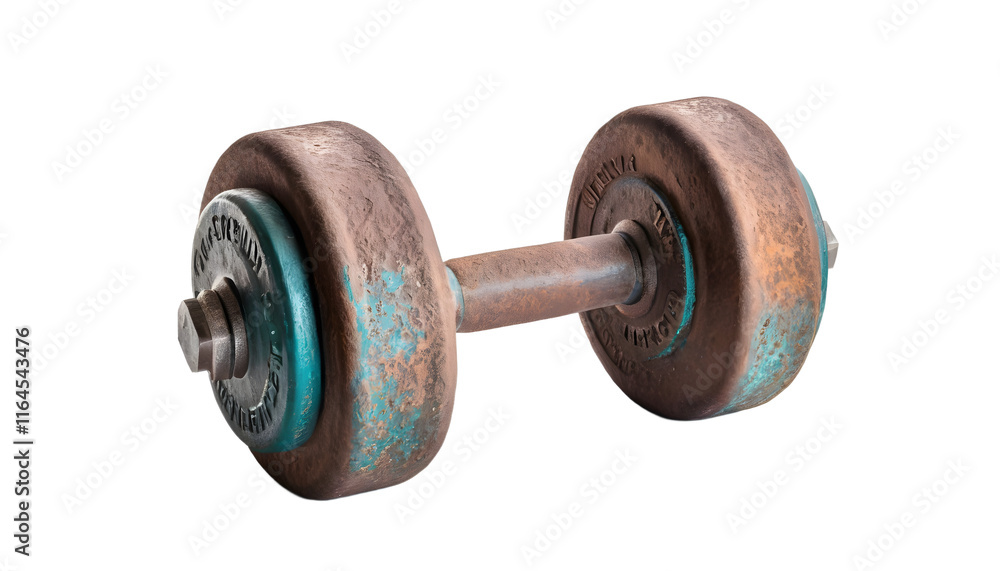 Fototapeta premium Rusted Weightlifting Dumbbell, Isolated on Transparent Background