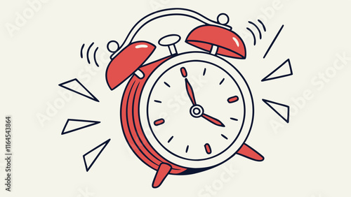 Time to Wake Up: A vibrant red alarm clock with its bells ringing, symbolizing the start of a new day, new opportunities, and a fresh start.  