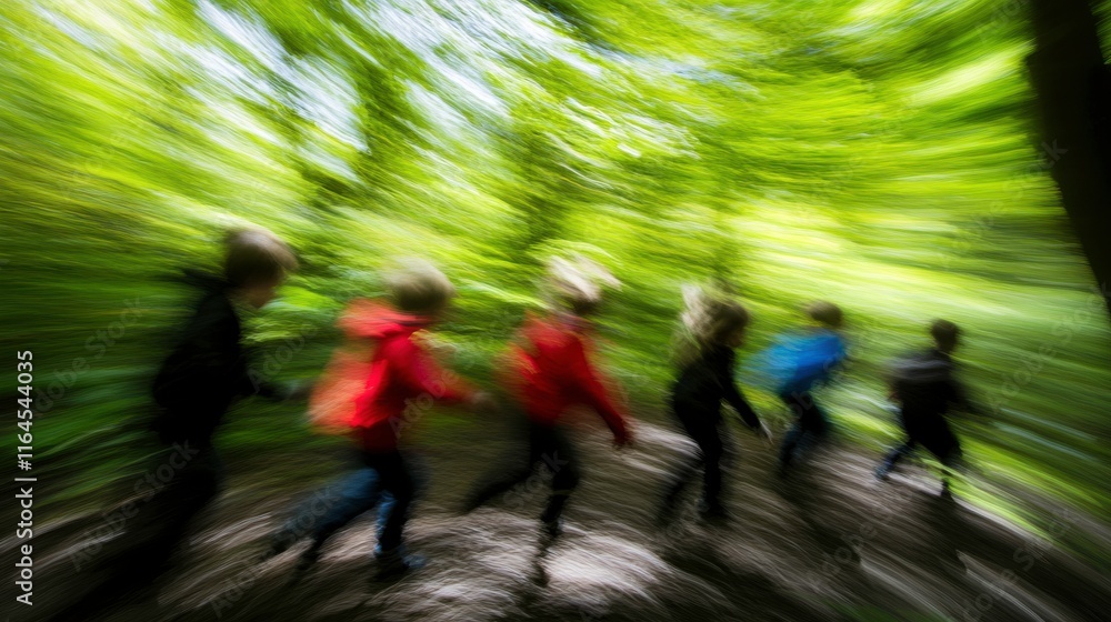Fototapeta premium Kids Playing Hide and Seek in Lively Forest
