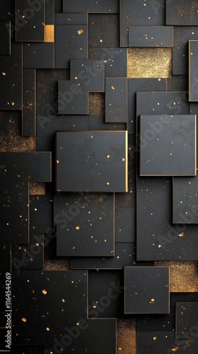 Modern black and gold abstract design with geometric shapes and textures