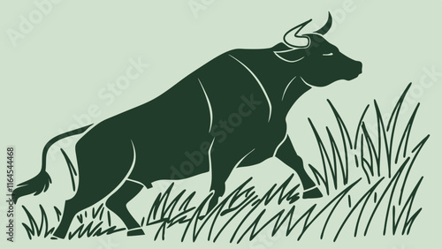 Powerful Bull Silhouette:  A bold, minimalist silhouette of a strong bull against a green background.  The bull's powerful presence evokes strength, determination, and resilience.