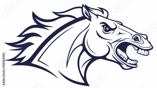 Aggressive Stallion Head Logo: A powerful and dynamic vector illustration of a horse's head, showcasing its fierce expression and muscular features. Perfect for sports teams, equestrian brands.