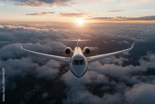 An airliner cruising above the clouds against the backdrop of a breathtaking sunset, capturing the spirit of adventure and the beauty of flight in motion. photo