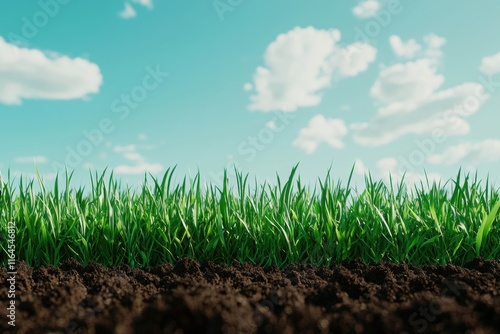 Green Grass Field Under Bright Blue Sky with White Clouds