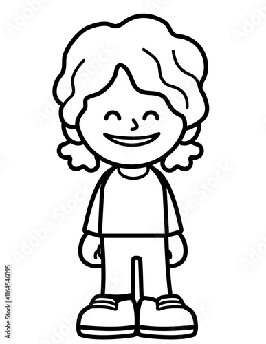 kid smile and enjoy activities in black and white line