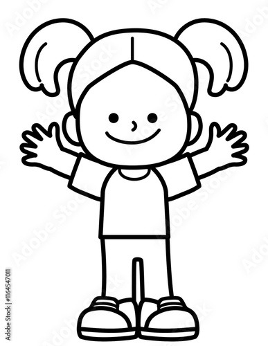 kid smile and enjoy activities in black and white line