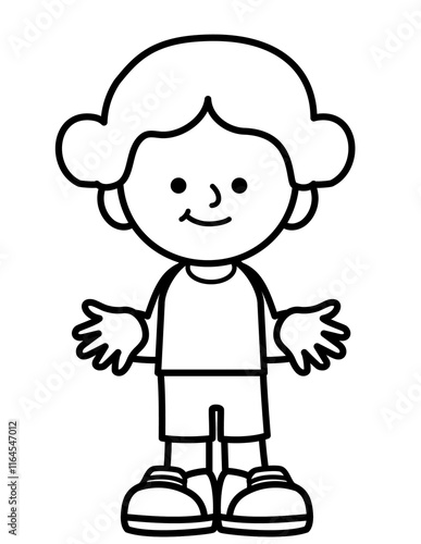 kid smile and enjoy activities in black and white line