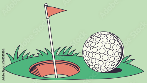 Golf Ball in the Hole: A classic illustration captures the exhilarating moment a golf ball lands in the hole, showcasing the precision and strategy of this beloved sport.