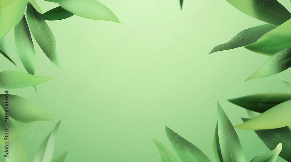 Green Leaves Frame Pastel Background Soft Light Green Leaves Frame Pastel Background Soft Light