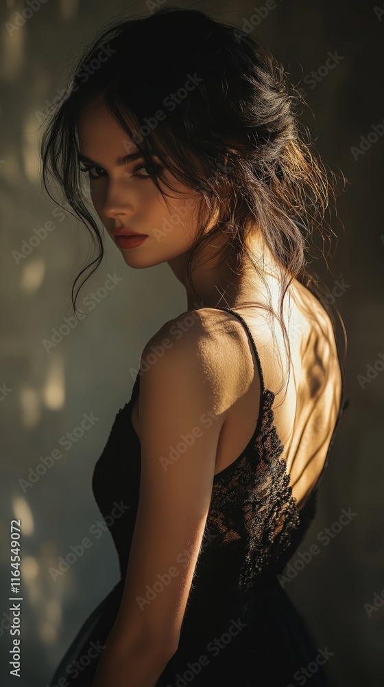 Naklejka premium Elegant female portrait with dramatic pose and sophisticated lighting for art presentation