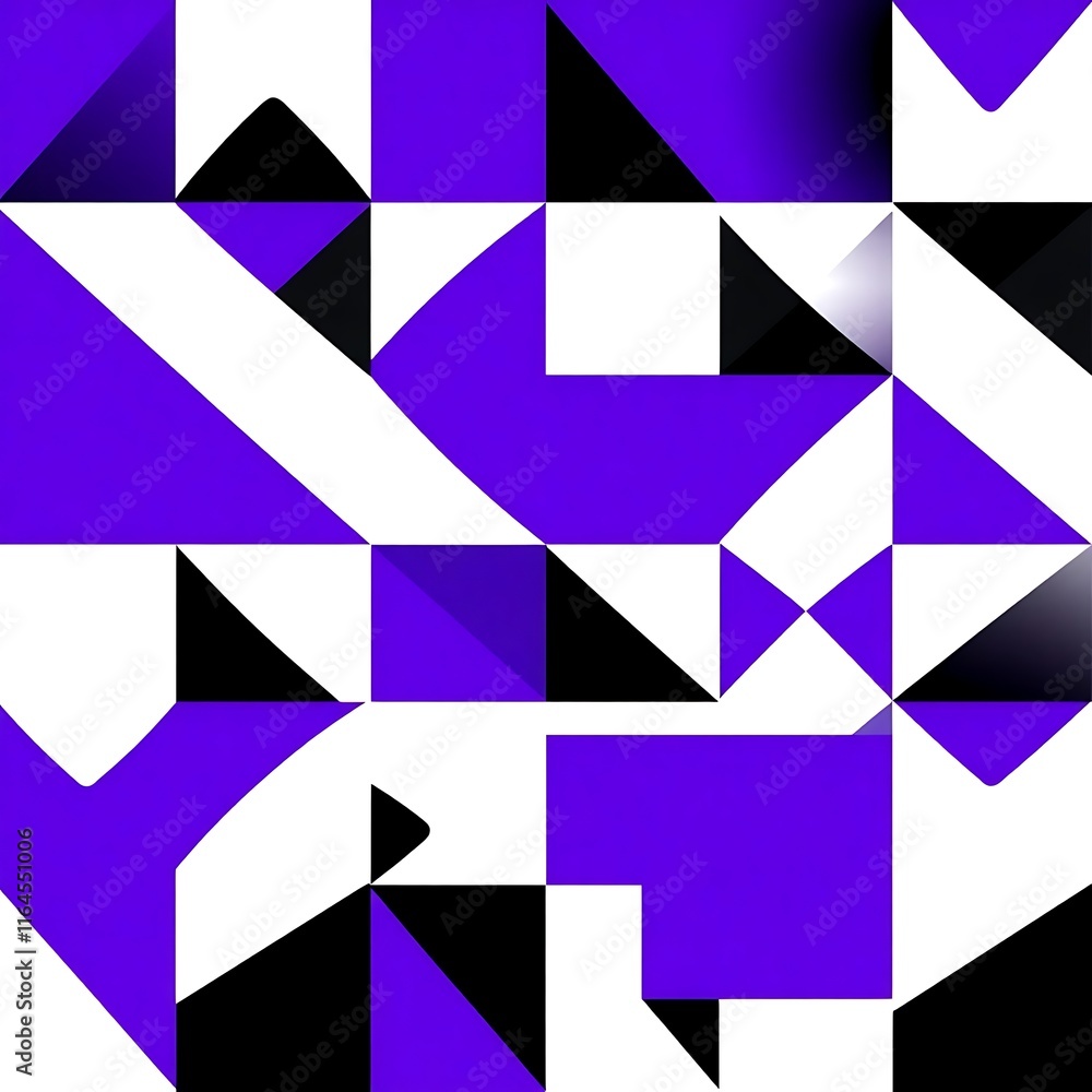 Abstract Geometric Pattern: A mesmerizing blend of black, white, and purple geometric shapes creates a visually captivating abstract pattern.