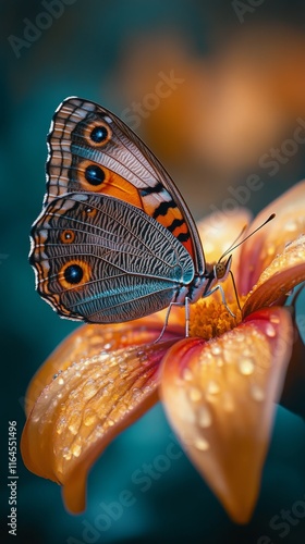 Beautiful butterfly resting on a pink flower in a vibrant garden during the d...