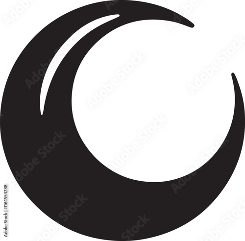 A captivating silhouette vector of a crescent moon, ideal for artistic, spiritual, and design projects, symbolizing mystery, serenity, and celestial beauty.