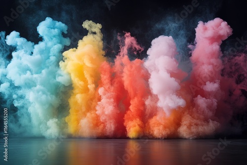 Colorful smoke explosion creates artistic visual effects in dark background