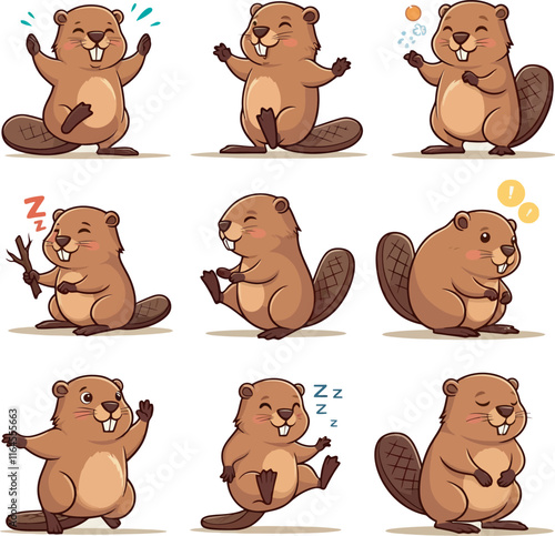 Cute Cartoon Beaver vector and illustration white color Background