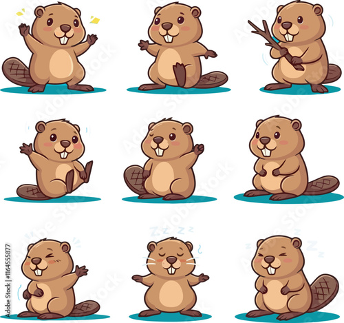 Cute Cartoon Beaver vector and illustration white color Background