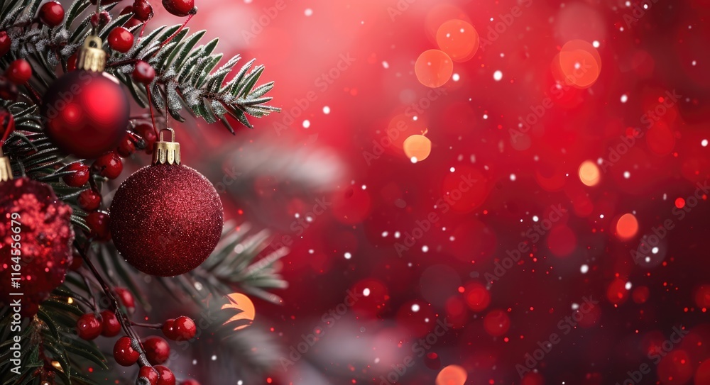 Red Winter Wonderland: Festive Christmas Card Background with Holiday Decorations Red Winter Wonderland: Festive Christmas Card Background with Holiday Decorations