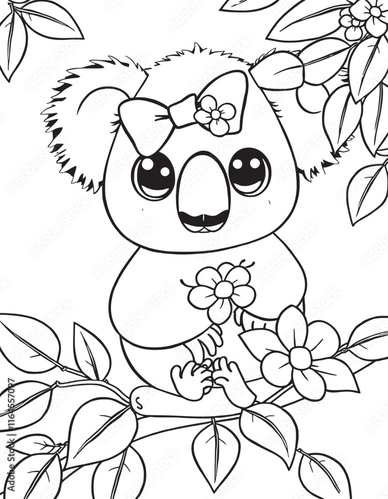 Fototapeta premium Adorable Black and White Koala Coloring Pages
