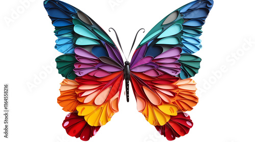 Artistic butterfly made of soft plasticine in bold colors, displayed creatively, studio view, isolated on transparent background. photo