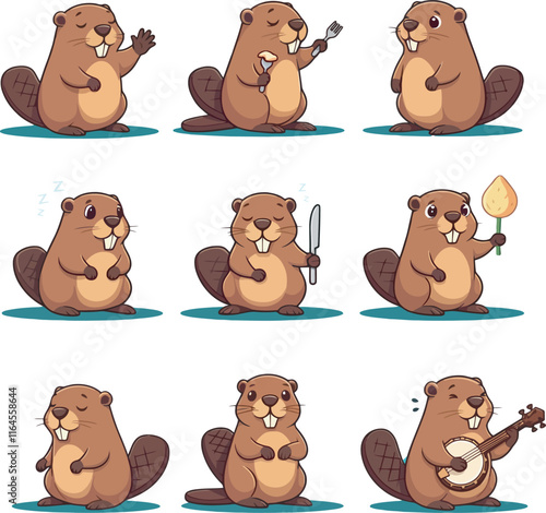Cute Cartoon Beaver vector and illustration white color Background