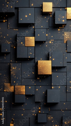 Modern black and gold abstract design with geometric shapes and textures