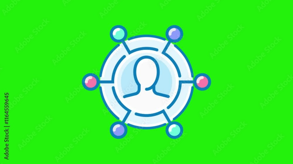 2D Animation of User Network Connections with Green Screen Background, Alpha Channel, Seamless Loop
