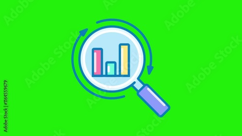 Searching Icon Motion Graphic Animation with Graph Chart, Green Screen Background, Data Analysis, Alpha Channel