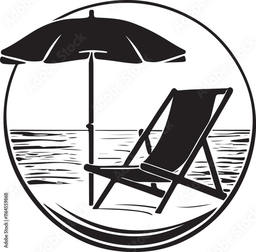 black and wight beach chair logo type silhouette design