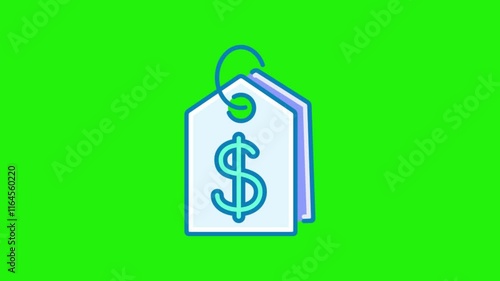 A dollar sign icon animation with a price tag in dollars on a green background, ideal for financial and shopping themes.
