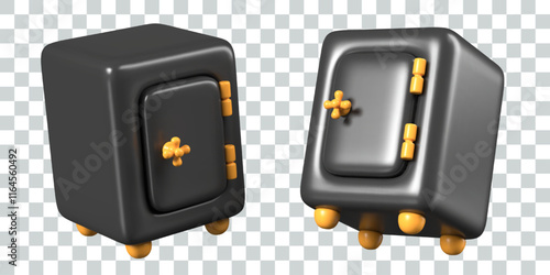 Photos Realistic black safe, view from different sides