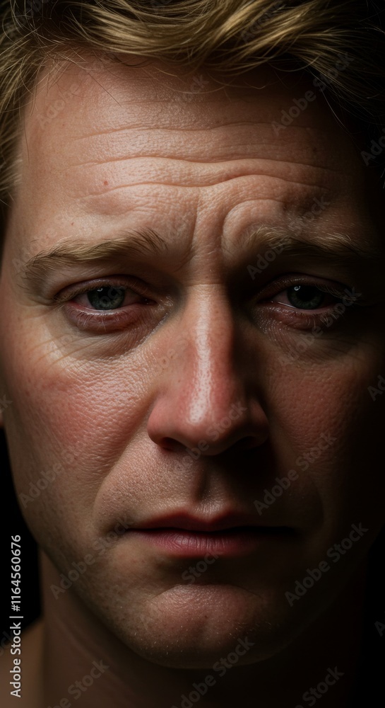 Close up of Man face, Sad Sadness Depressed Depression Expression, Zoom In, Zoomed Portrait Close up of Man face, Sad Sadness Depressed Depression Expression, Zoom In, Zoomed Portrait