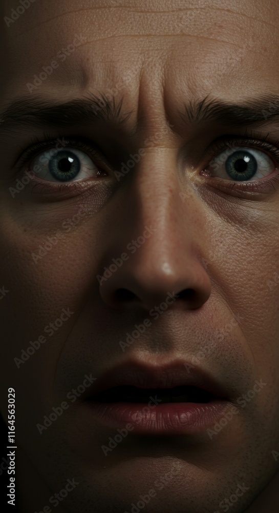 Close up of Man face, Scared Fear Afraid Expression, Zoom In, Zoomed Portrait Close up of Man face, Scared Fear Afraid Expression, Zoom In, Zoomed Portrait