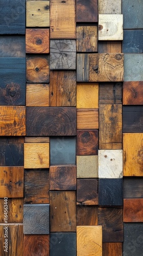 Colorful wooden blocks arranged in a vertical pattern, showcasing natural tex...