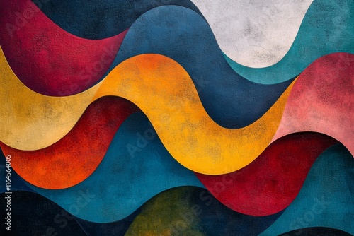 Colorful abstract waves create dynamic patterns on a textured background suit...