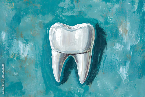 Healthy tooth illustration on a teal background, ideal for dental care and wellness concepts photo