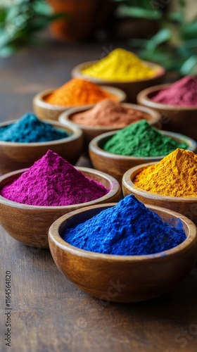 Vibrant spices arranged in bowls showcasing colorful powders in a culinary se...