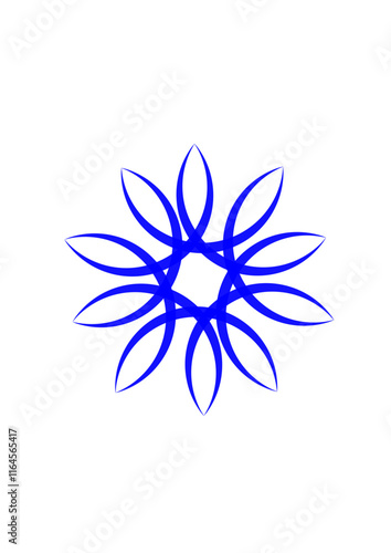 filigree blue graphic figure composed of ten narrow sickle-shaped arches, modern abstract symbol