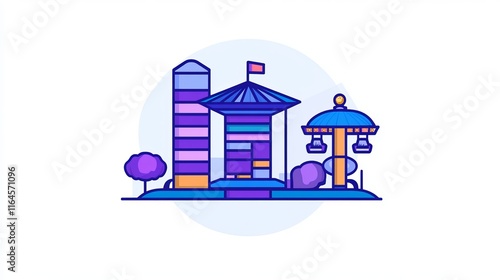 Roundabout Chinese cups attraction icon in color line style Funfair ride in an amusement park childrens playground entertainment Recreation Luna Park carousel for kids