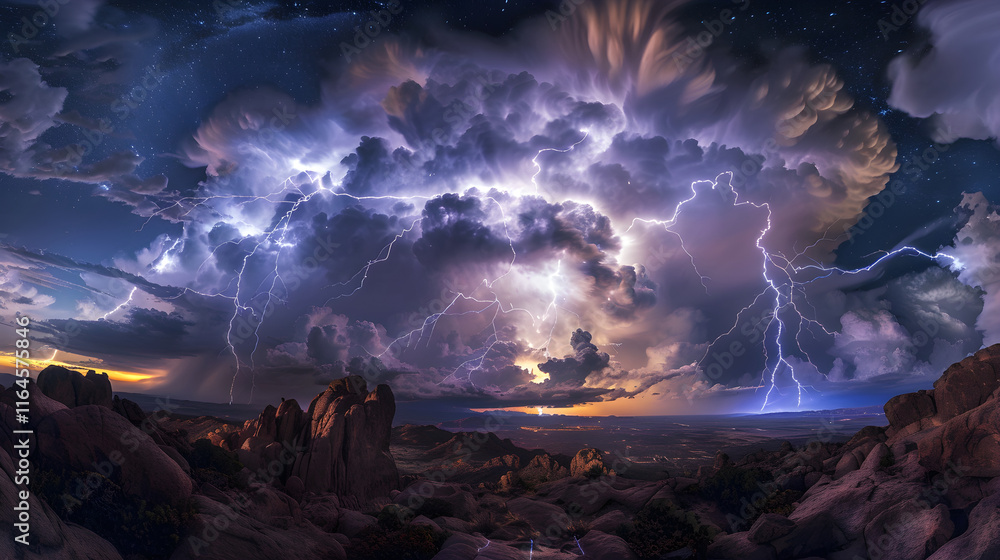 Intense Lightning Strike Over Stormy Landscape Illuminating the Night Sky with Electrifying Brilliance Intense Lightning Strike Over Stormy Landscape Illuminating the Night Sky with Electrifying Brilliance