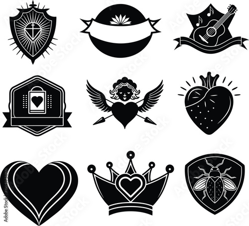 Set of patches for Valentine's day isolated on white.