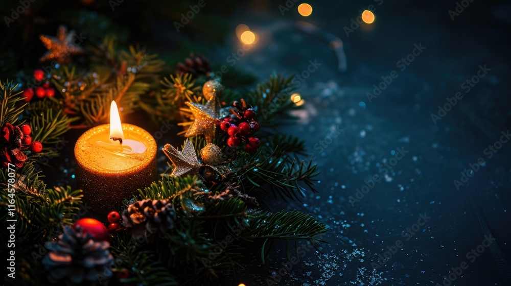 © Mykola - Traditional Christmas Wreath with Candlelight and Holiday Decorations on Dark Background © Mykola - Traditional Christmas Wreath with Candlelight and Holiday Decorations on Dark Background