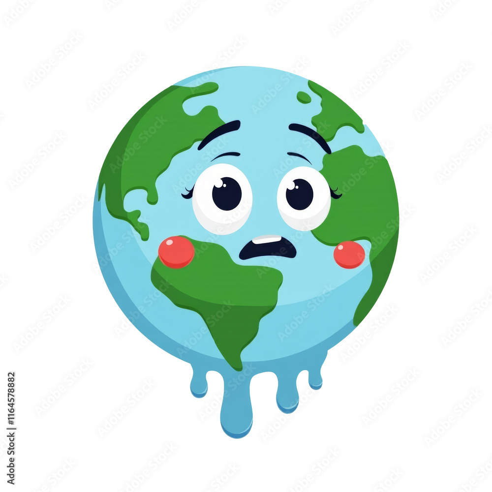 Earth's Meltdown, A Cartoon Globe Expressing Fear and Discomfort as it Literally Melts due to the Impacts of Global Warming and Climate Change Earth's Meltdown, A Cartoon Globe Expressing Fear and Discomfort as it Literally Melts due to the Impacts of Global Warming and Climate Change