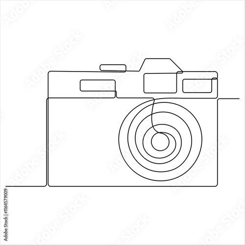 Continuous camera single line art drawing sketch vector illustration